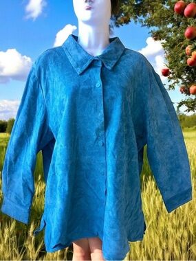 Territories Suede Leather Shirt Jacket Shacket Womens 2X New